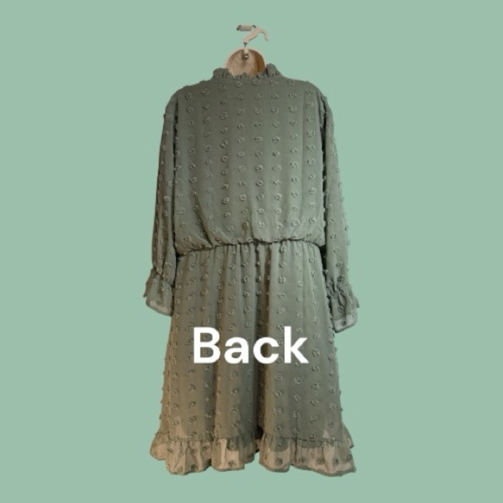Tacera Sage Green Swiss Dot Drop Waist Peasant Dress Midi Size XL - Picture 4 of 8